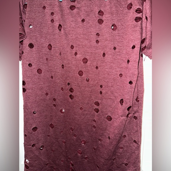 Women's Local Lab Size M Wine 3D Rose Floral Distressed Short Sleeve Shirt Top - Picture 8 of 8